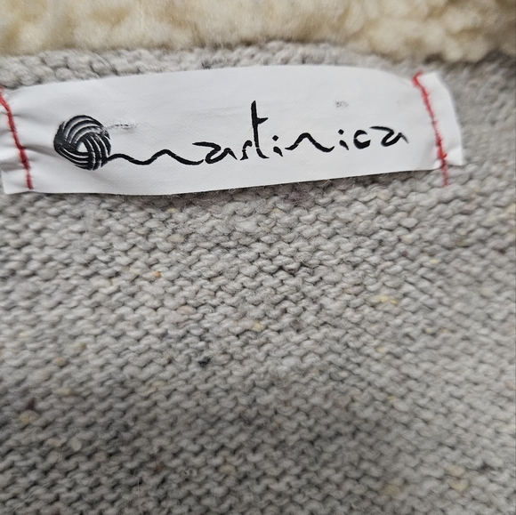 MARTINEZ Cotton blend Sweater jacket marbled grey with sherpa collar. Size S/M - Picture 4 of 15